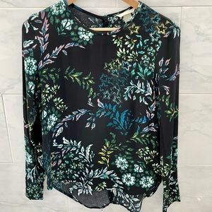 Black and Multi-colored Floral Printed Long Sleeve Top